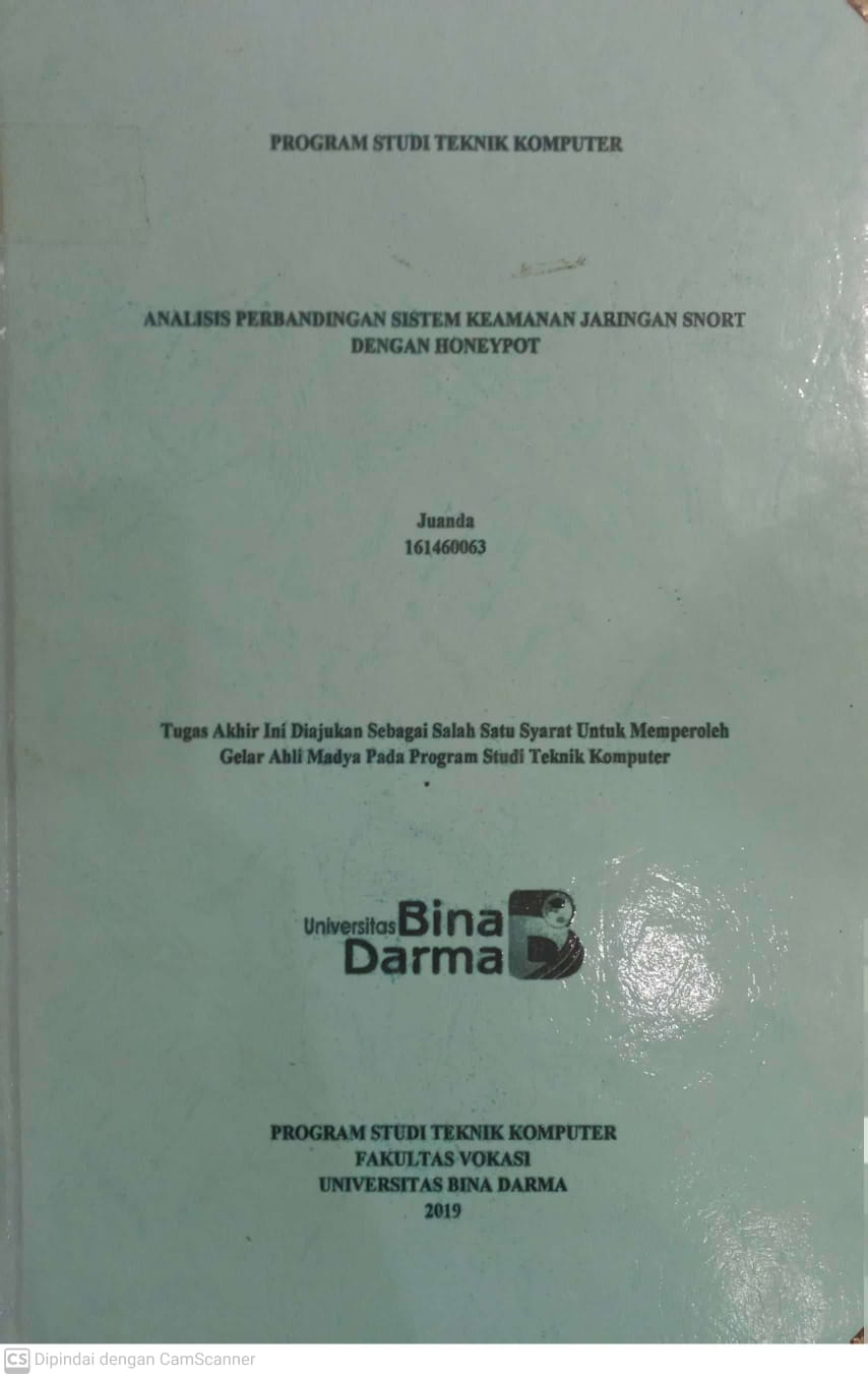 Cover ANALISIS PERBANDINGAN SISTEM KEAMANAN JARINGAN SNORT DENGAN HONEYPOT / JUANDA