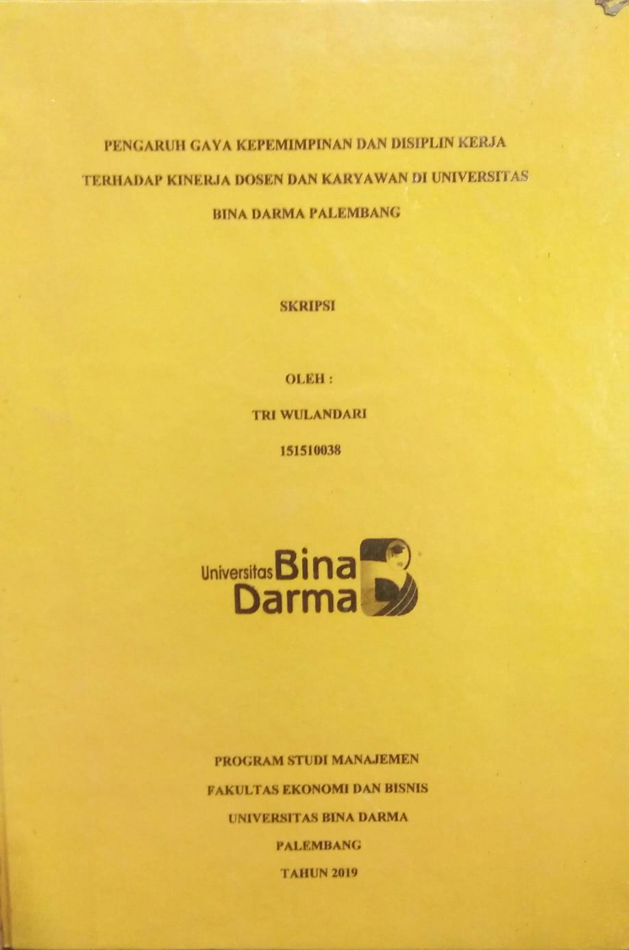 Cover PENGARUH GAYA KEPEMIMPINAN DAN DISIPLIN KERJA TERHADAP KINERJA DOSEN DAN KARYAWAN DI UNIVERSITAS BINA DARMA PALEMBANG / Tri Wulandari