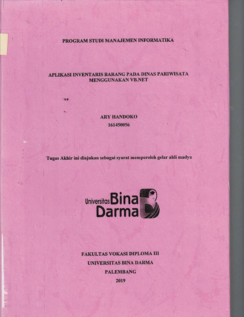 Cover APLIKASI INVENTARIS BARANG PADA DINAS PARIWISATA MENGGUNAKAN VB.NET / Ary Handoko