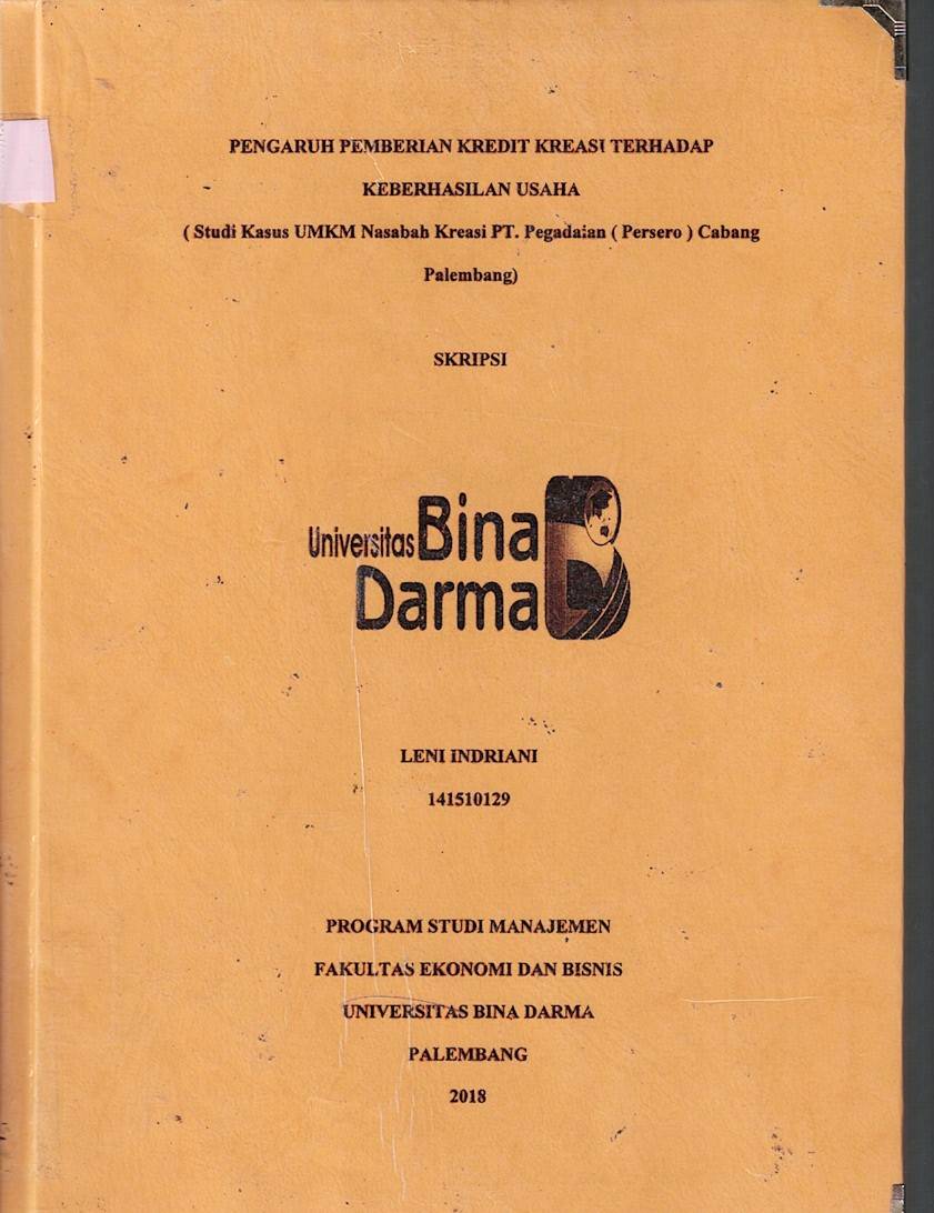 Cover PENGARUH PEMBERIAN KREDIT KREASI TERHADAP KEBERHASILAN USAHA :  (Studi Kasus UMKM Nasabah Kreasi PT. Pegadaian (Persero) Cabang Palembang / Leni Indriani