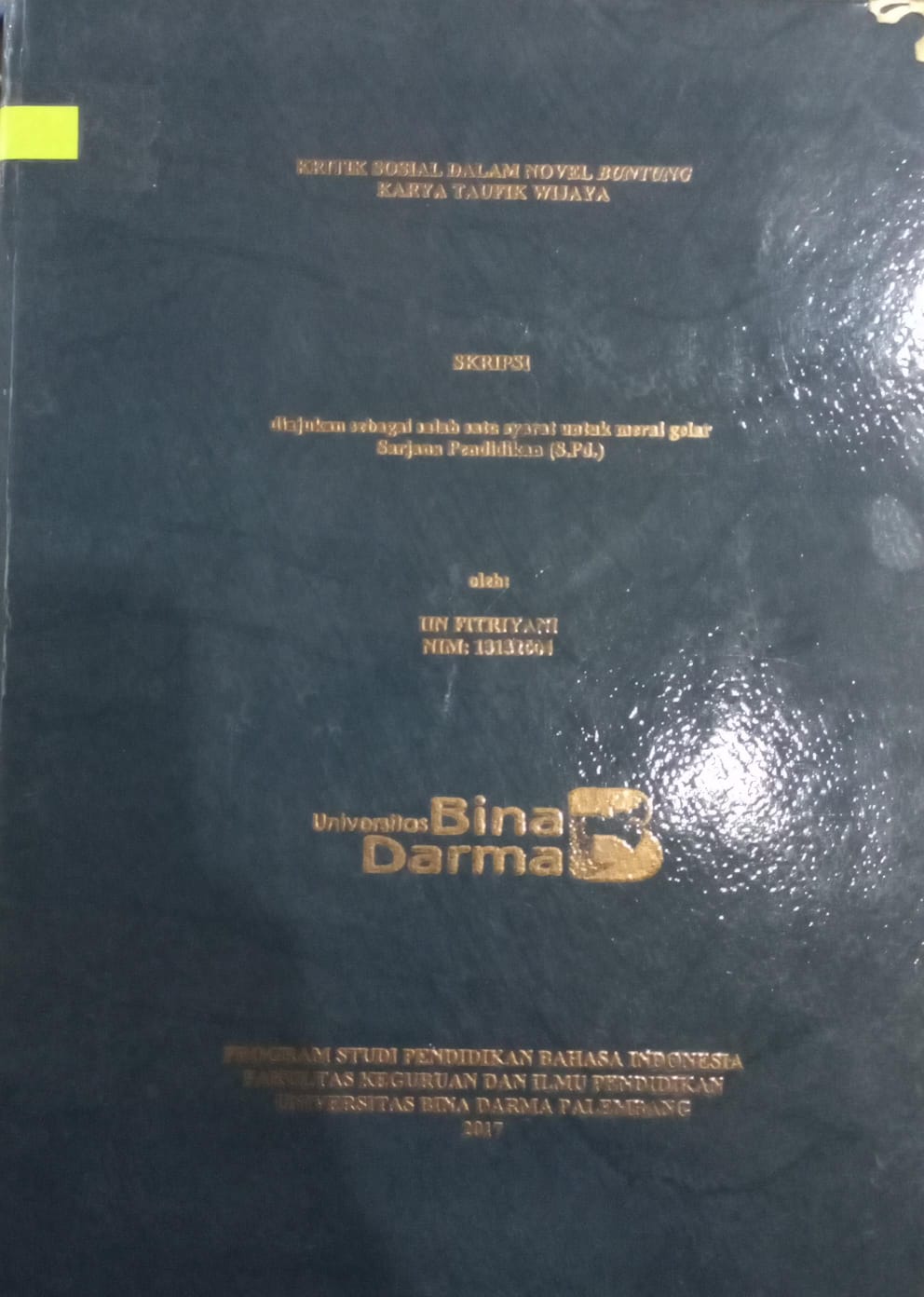 Cover Kritik Sosial dalam Novel Buntung Karya Taufik Wijaya / Iin Fitriyani