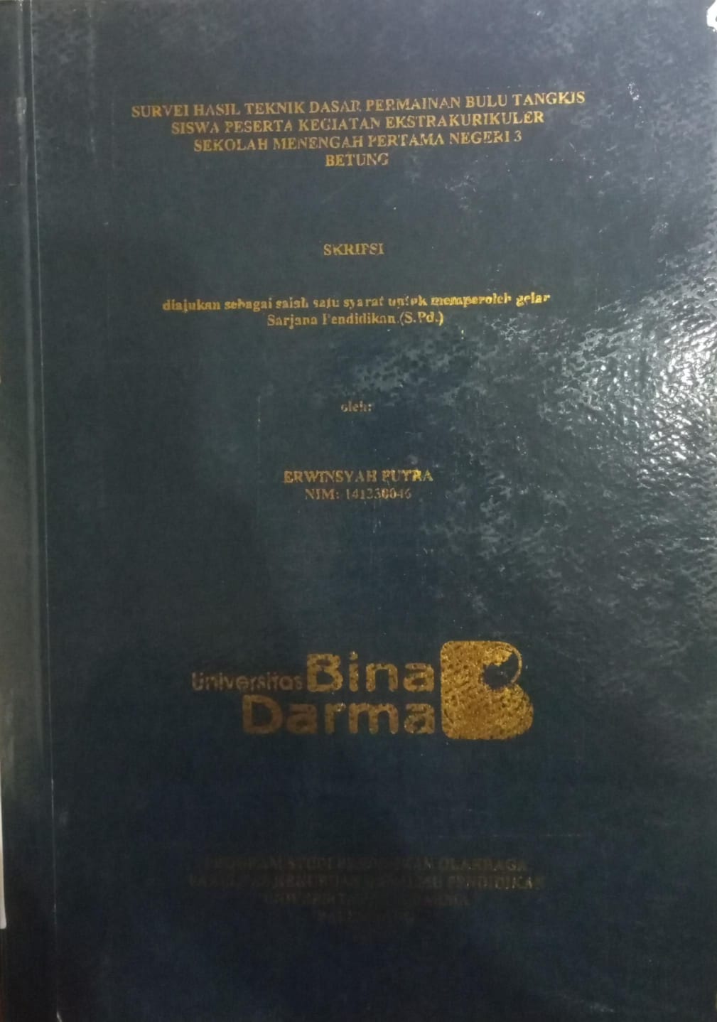 Cover SURVEI HASIL TEKNIK DASAR PERMAINAN BULU TANGKIS SISWA PESERTA KEGIATAN EKSTRAKULIKULER SEKOLAH MENENGAH PERTAMA NEGERI 3 BETUNG / ERWINSYAH PUTRA