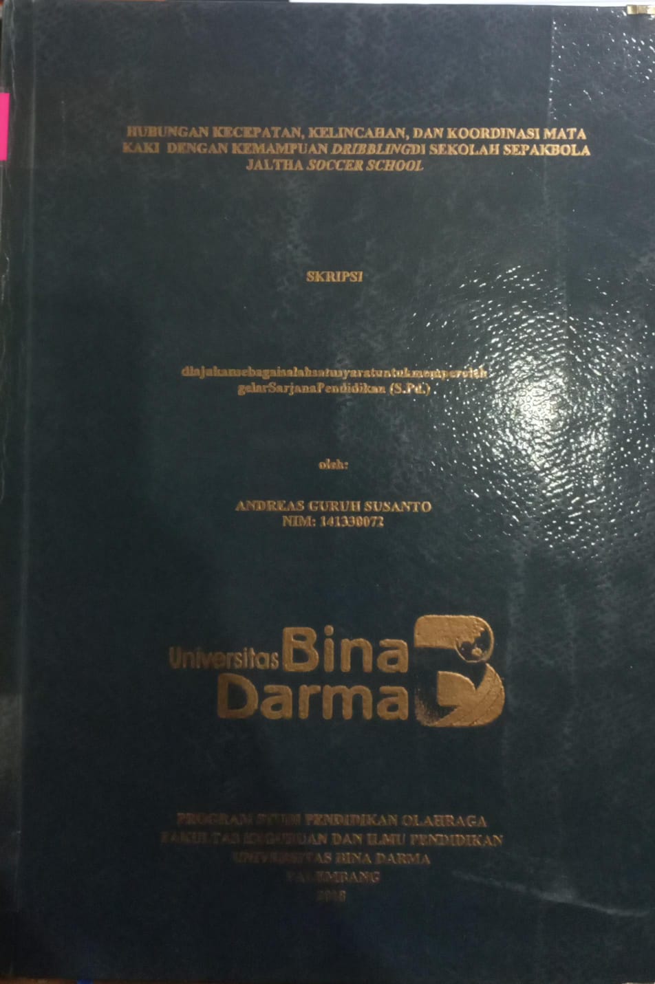 Cover HUBUNGAN KECEPATAN KELINCAHAN DAN KOORDINASI MATA KAKI DENGAN KEMAMPUAN DRIBBLING DI SEKOLAH SEPAK BOLA JALTHA SOCCER SCHOOL / ANDREAS GURUH SUSANTO