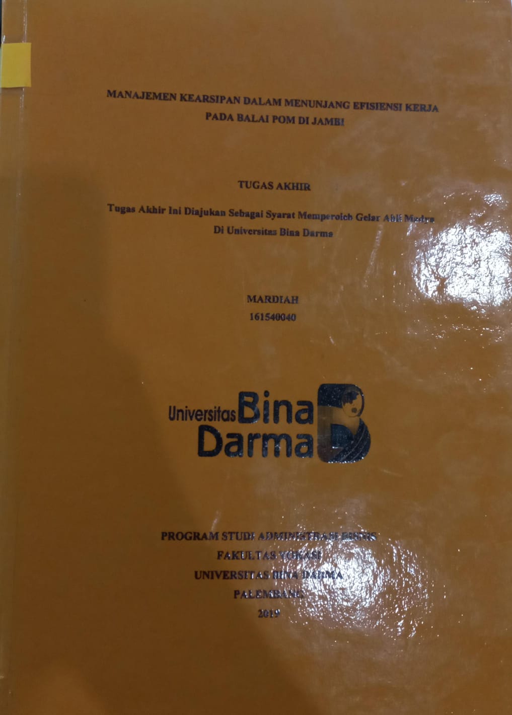 Cover MANAJEMEN KEARSIPAN DALAM MENUNJANG EFISIENSI KERJA PADA BALAI POM DI JAMBI / MARDIAH