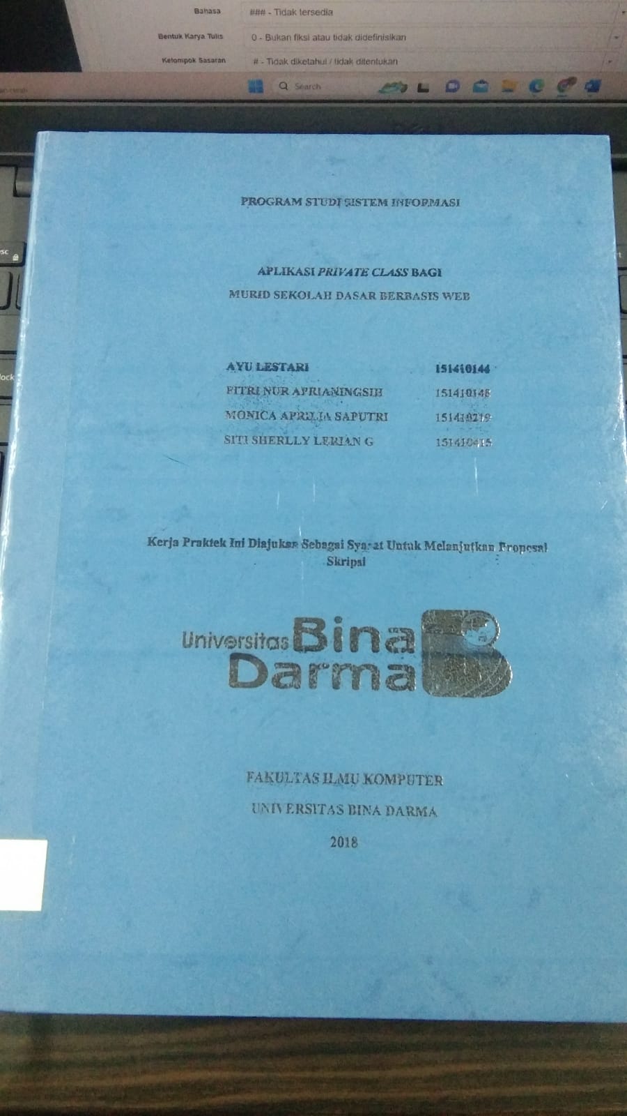 Cover APLIKASI PRIVATE CLASS BAGI MURIT SEKOLAH DASAR BERBASIS WEB / AYU LESTARI, DKK