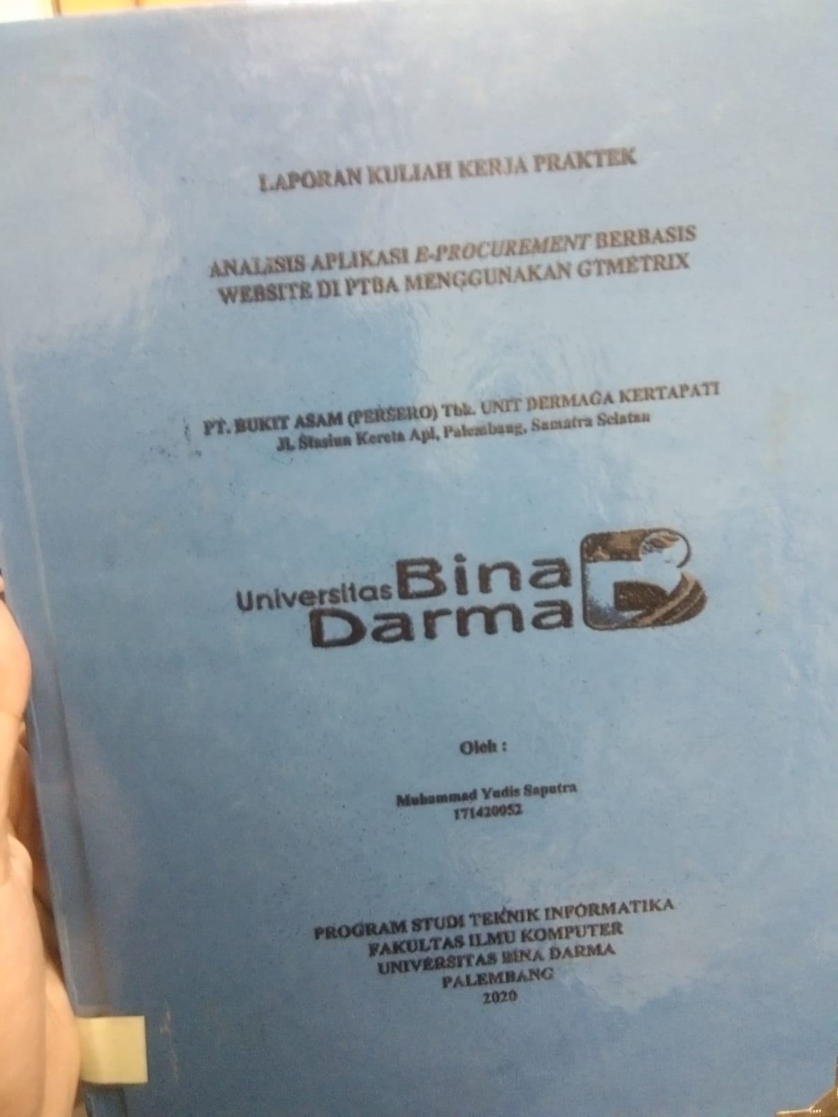 Cover ANALISIS APLIKASI E-PROCUREMENT BERBASIS WEBSITE DI PTBA MENGGUNAKAN GTMETRIX / MUHAMMAD YUDIS SAPUTRA