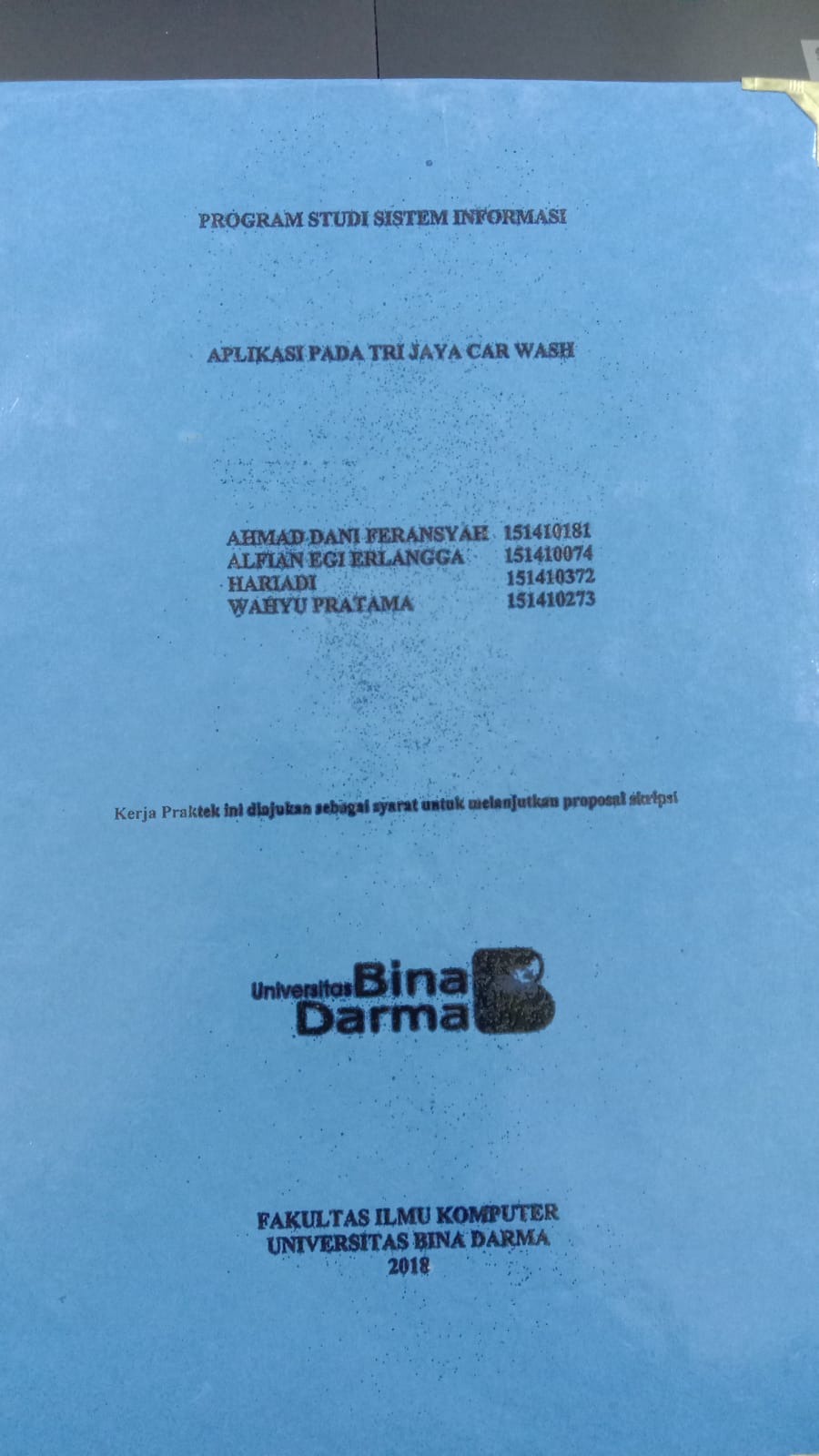 Cover APLIKASI PADA TRI JAYA CAR WASH / AHMADDANI FEBRANSYAH, ALFIAN EGI ERLANGGA, DKK