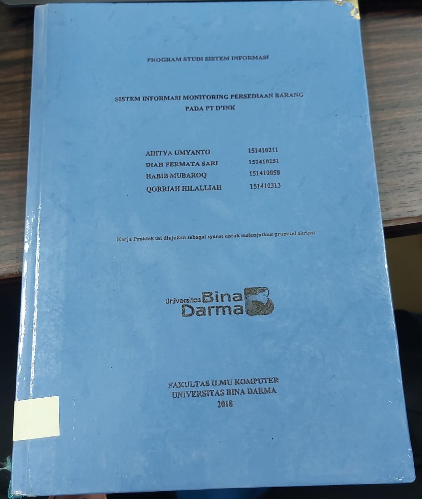 Cover SISTEM INFORMASI MENITORING PERSEDIAAN BARANG PADA PT D'INK / ADITYA UMYANTO