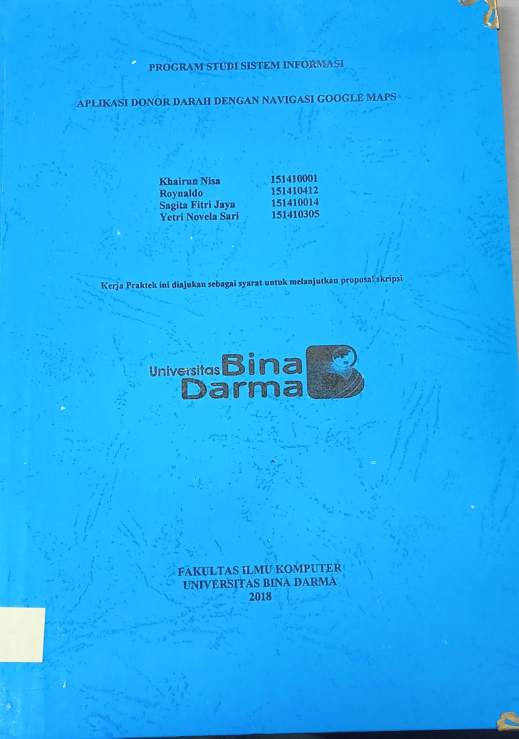 Cover APLIKASI DONOR DARAH DENGAN NAVIGASI GOOGLE MAPS / KHAIRUN NISA, DKK