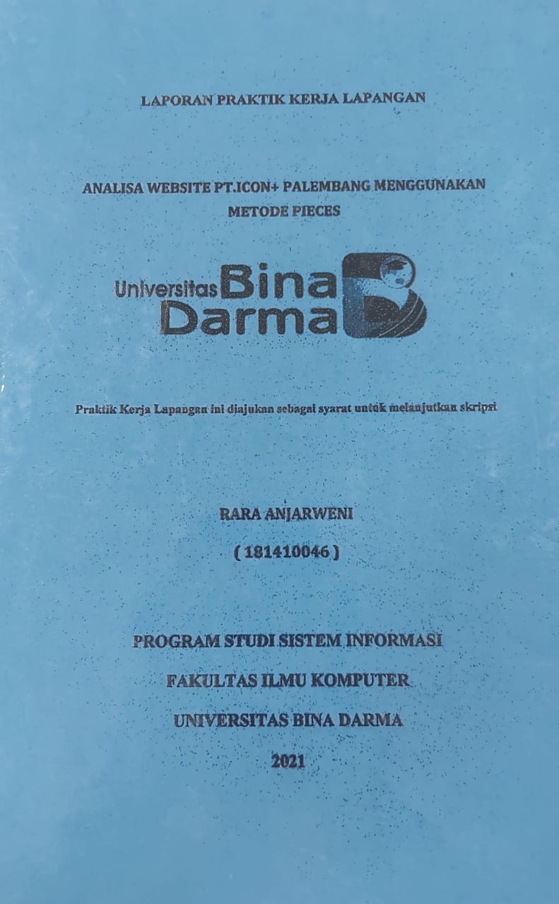 Cover ANALISA WEBSITE PT.ICON+PALEMBANG MENGGUNAKAN METODE PIECES / RARA ANJARWENI
