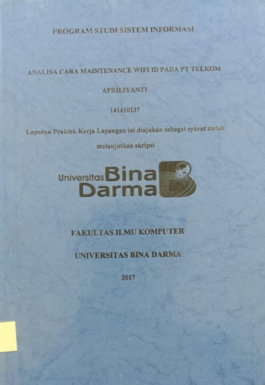 Cover ANALISA CARA MAINTENANCE WIFI PADA PT TELKOM / APRILIYANTI