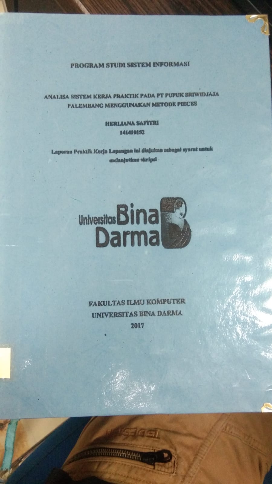 Cover ANALISA SISTEM KERJA PRAKTIK PADA PT PUPUK SRIWIDJAJA PALEMBANG MENGGUNAKAN METODE PIECES / HERLIANA SAFITRI