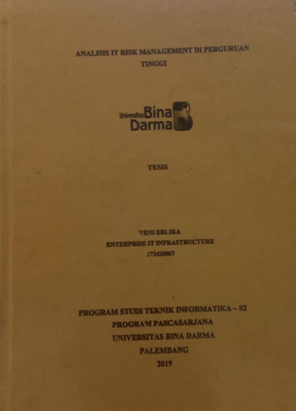 Cover ANALISIS IT RISK MANAGEMENT DI PERGURUAN TINGGI / YENI ERLIKA