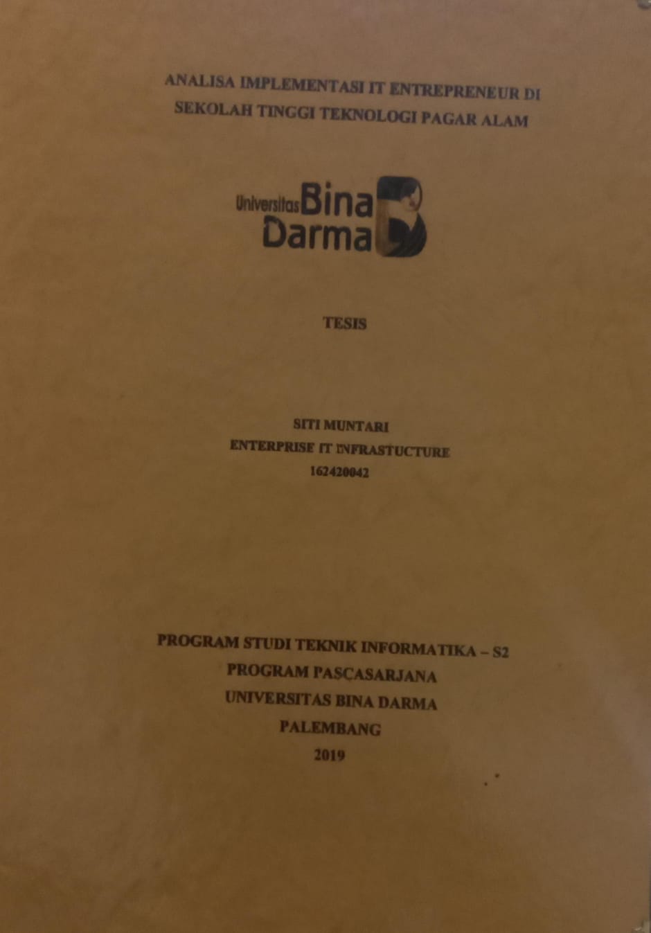Cover ANALISA IMPLEMENTASI IT ENTERPRENEUR DI SEKOLAH TINGGI TEKNOLOGI PAGAR ALAM / SITI MUNTARI
