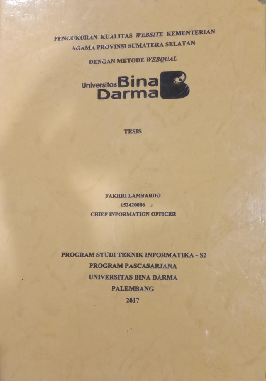 Cover PENGUKURAN KUALITAS WEBSITE KEMENTERIAN AGAMA PROVINSI SUMATERA SELATAN DENGAN METODE WEBQUAL / FAKHRI LAMBARDO