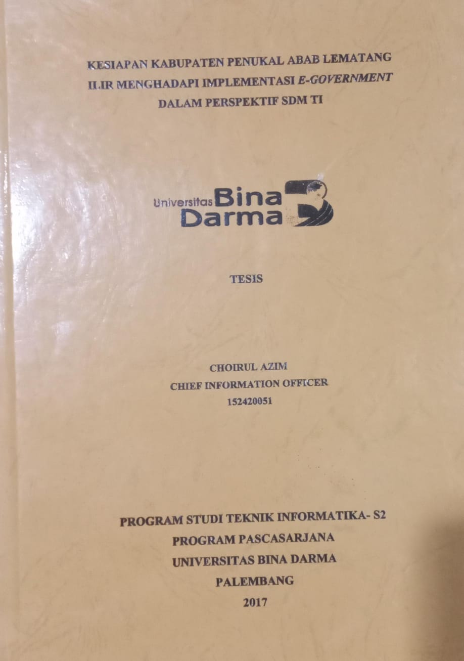 Cover KESIAPAN KABUPATEN PENUKAL ABAB LEMATANG ILIR MENGHADAPI IMPLEMENTASI E-GOVERMENT DALAM PERSPEKTIF SDM TI / CHOIRUL AZIM