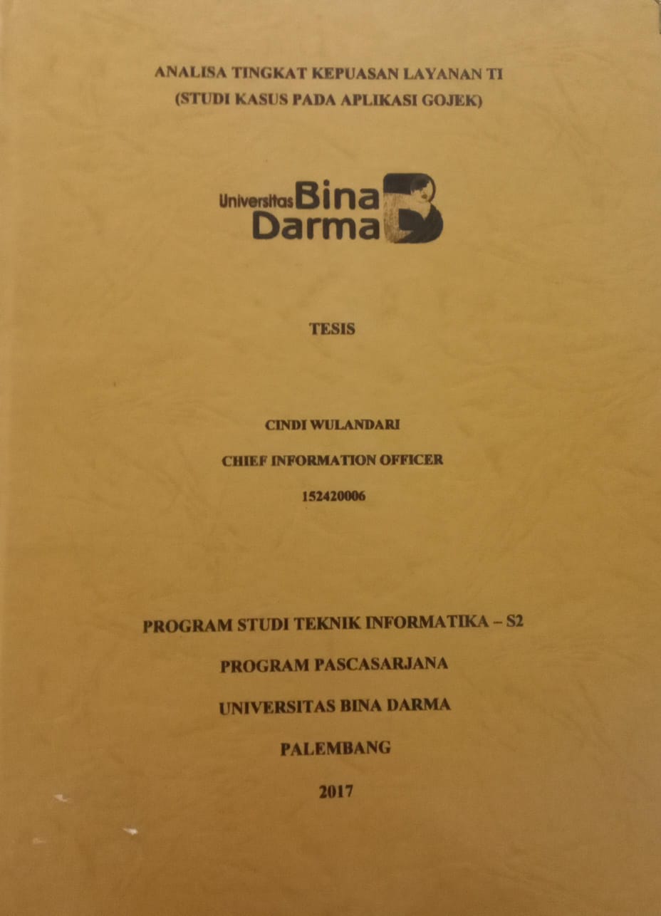 Cover ANALISA TINGKAT KEPUASAM LAYANAN TI :  STUDI KASUS : PADA APLIKASI GOJEK / CINDI WULANDARI