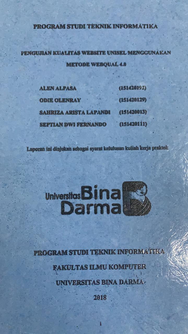 Cover PENGUJIAN KUALITAS WEBSITE UNISEL MENGGUNAKAN METODE WEBQUAL 4.0 / ALEN ALPASA, DKK