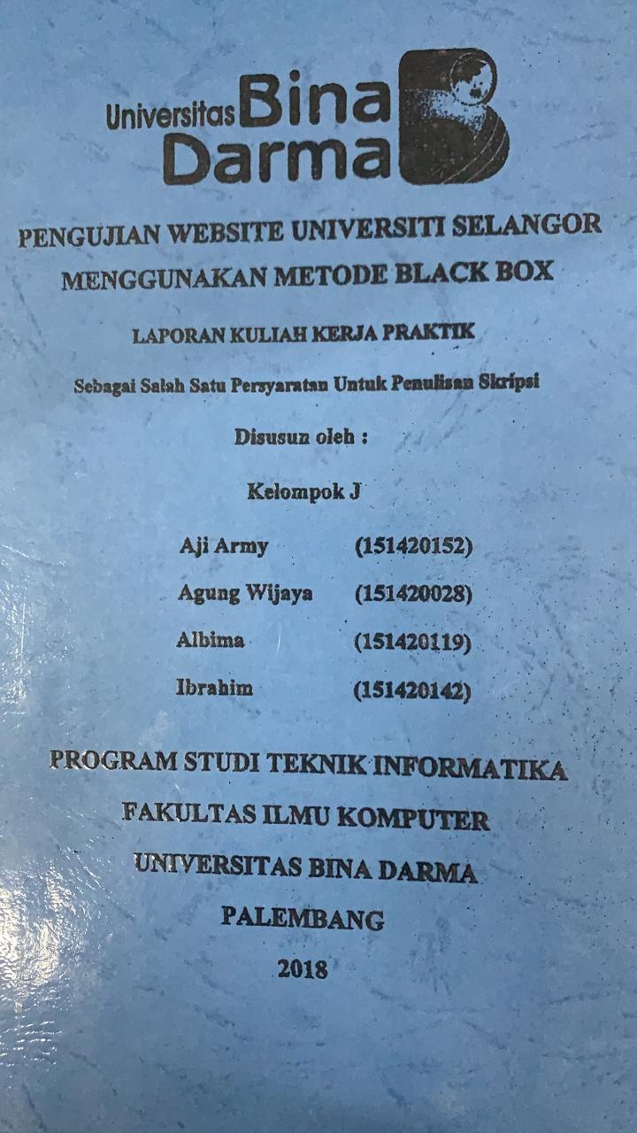 Cover PENGUJIAN WEBSITE UNIVERSITI SELANGOR MENGGUNAKAN METODE BLACK BOX / AJI ARMY, DKK