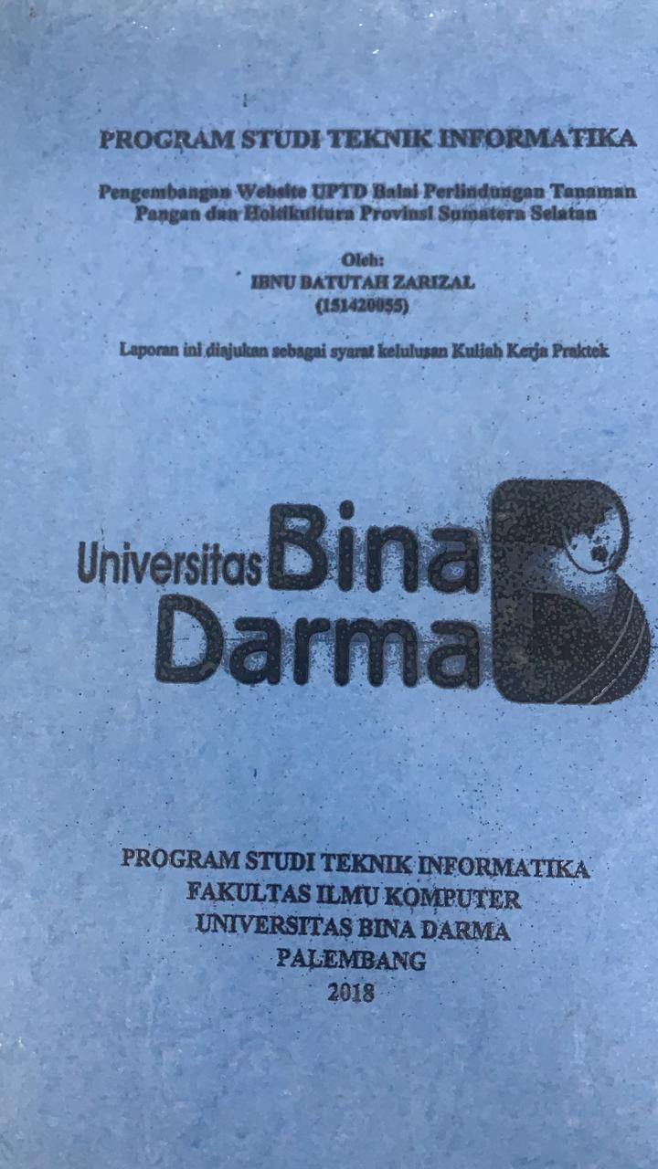 Cover PENGEMBANGAN WEBSITE UPTD BALAI PERLINDUNGAN TANAMAN PANGAN DAN HOLTIKULTURA PROVINSI SUMATERA SELATAN / IBNU BATUTAH ZARIZAL