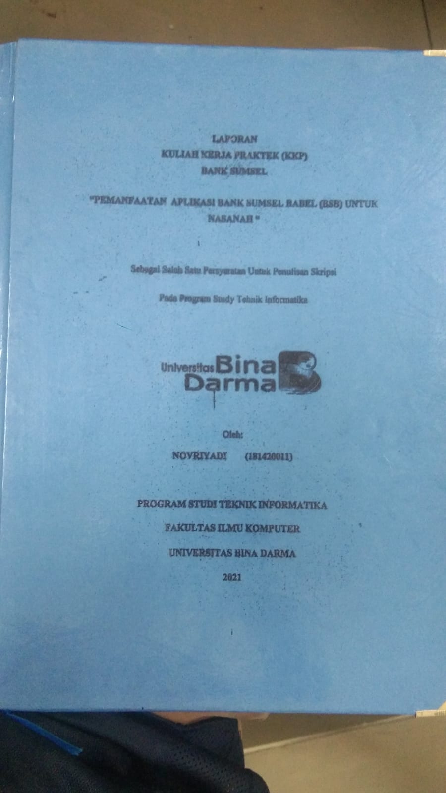 Cover PEMANFAATAN APLIKASI BANK SUMSEL BABEL (BSB) UNTUK NASANAH / NOVRIYADI