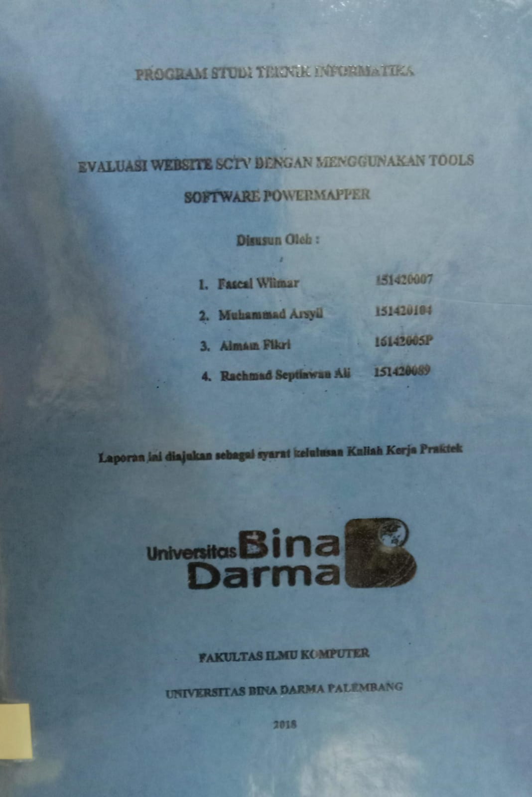Cover EVALUASI WEBSITE SCTV DENGAN MENGGUNAKAN TOOLS SOFTWARE POWER MARPPER / RASCAL WIIMAR, MUHAMMAD ARSYIL,dkk