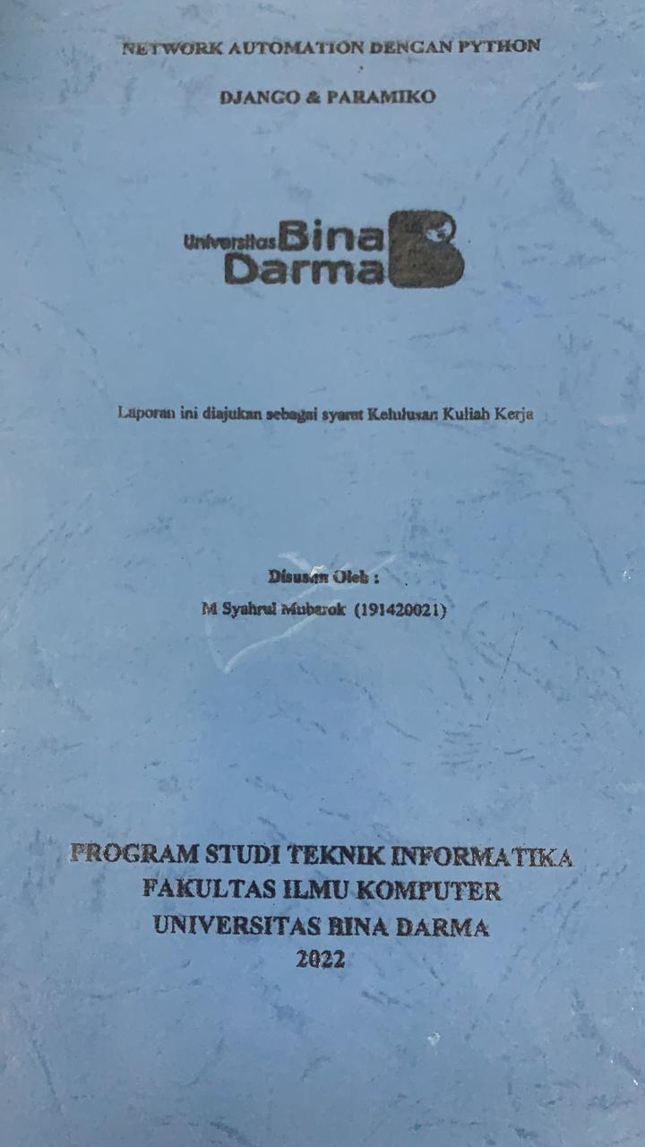 Cover NETWORK AUTOMATION DENGAN PYTHON DJAGO DAN PARAMIKO / M SYAHRUL MUBAROK
