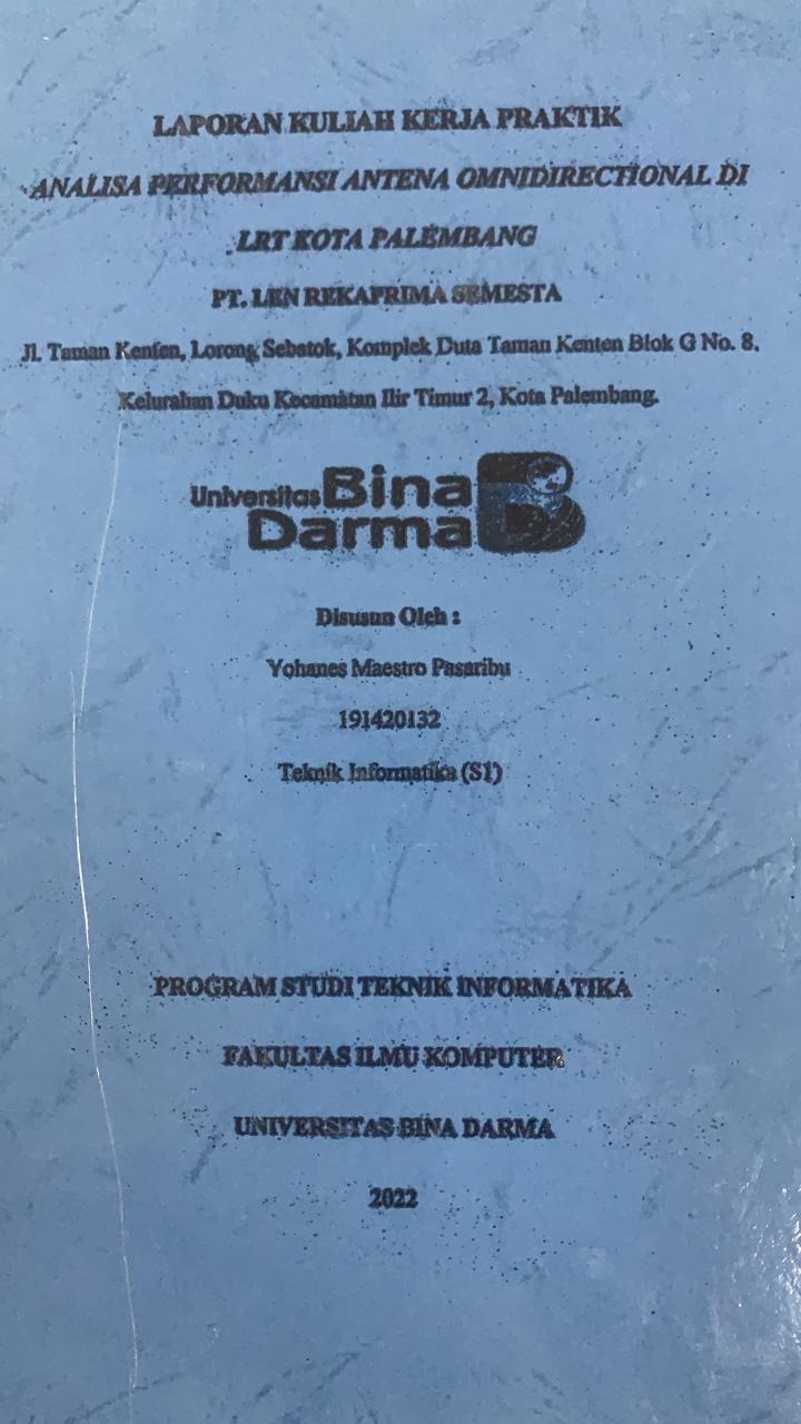 Cover ANALISIS LAPORAN ANTENA OMNIDIRECTIONAL DI LRT KOTA PALEMBANG PT.LEN REKAPRIMA SEMESTA / YOHANES MAESTRO PASARIBU