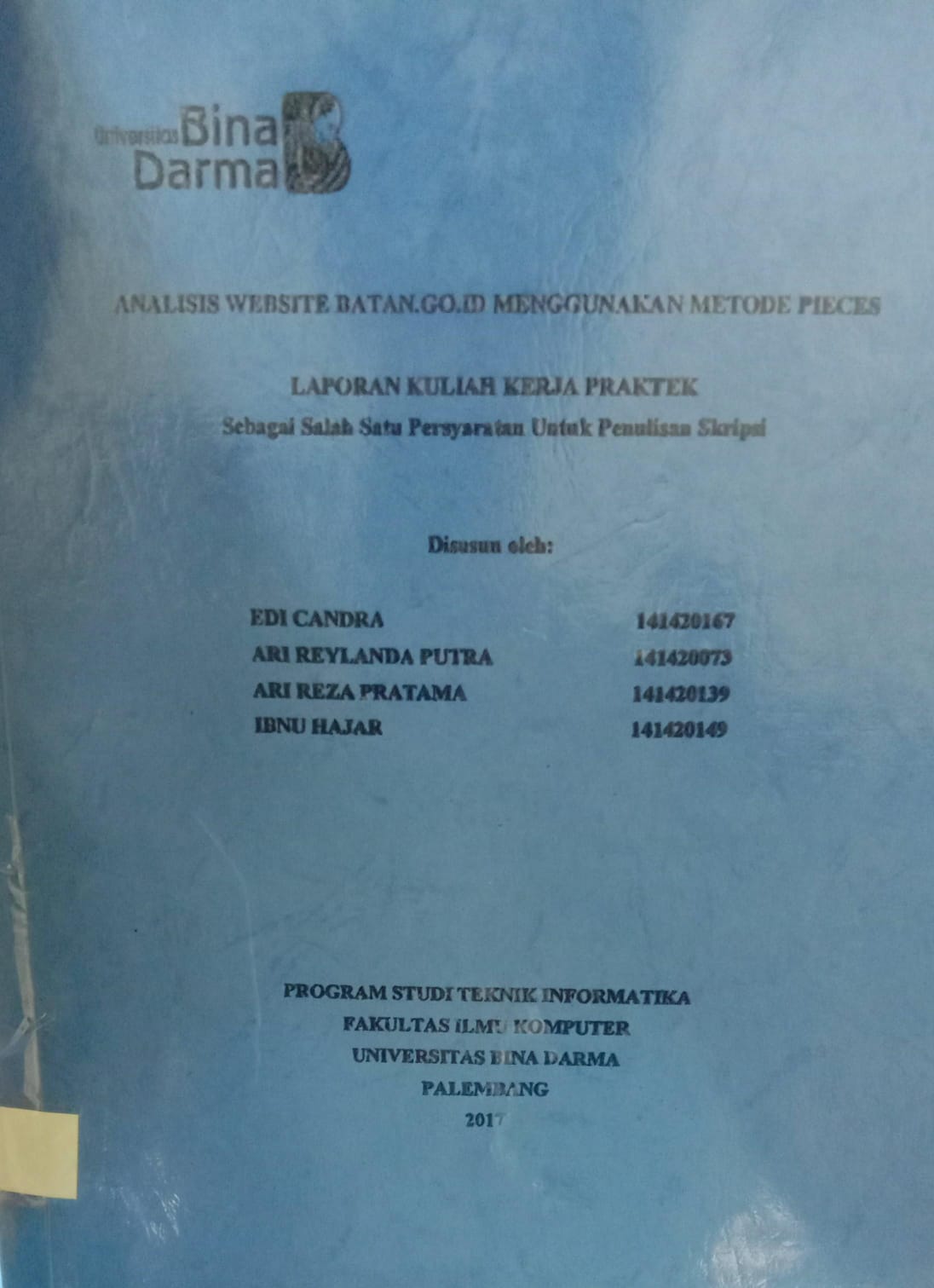 Cover ANALISIS WEBSITE BATAN.GO.ID MENGGUNAKAN METODE PIECES / EDI CANDRA, ARI REYLANDA PUTRA,dkk