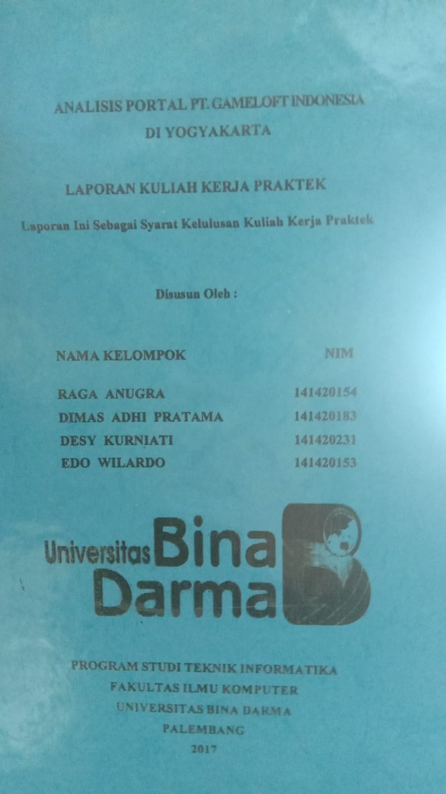 Cover ANALISIS PORTAL PT.GAMELOFT INDONESIA DI YOGYAKARTA / RAGA ANUGRA, DIMAS ADHI PRATAMA,dkk