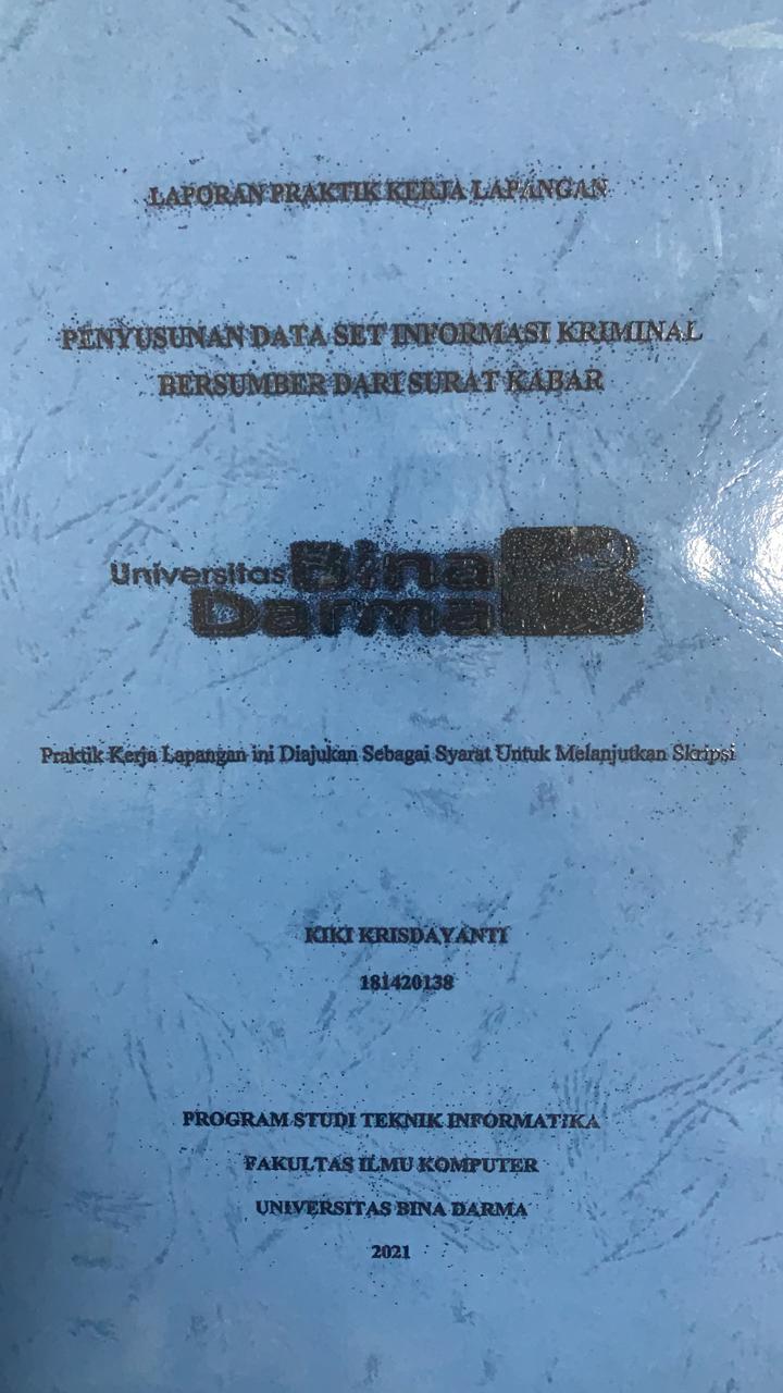 Cover PENYUSUNAN DATA SET INFORMASI KRIMINAL BERSUMBER DARI SURAT KABAR / KIKI KRISDAYANTI