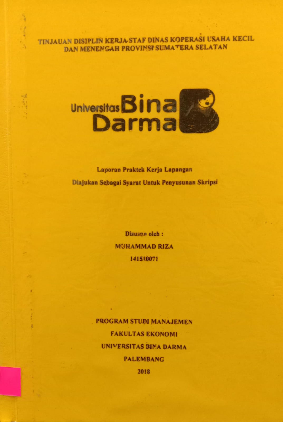 Cover TINJAUAN DISIPLIN KERJA STAF KOPERASI USAHA KECIL DAN MENEGAH PROVINSI SUMATERA SELATAN / MUHAMMAD RIZA