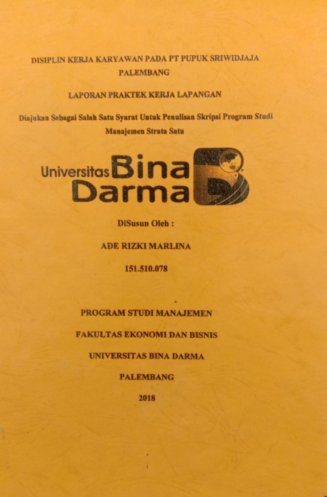 Cover DISIPLIN KERJA KARYAWAN PADA PT PUPUK SRIWIDJAJA PALEMBANG / ADE RIZKI MARLINA