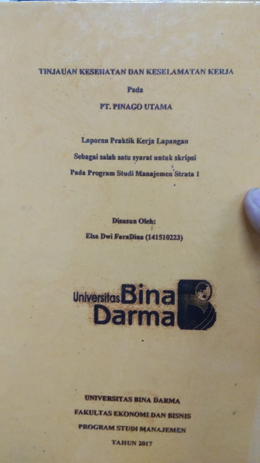 Cover TINJAUAN KESEHATAN DAN KESELAMATAN KERJA PADA PT. PINAGO UTAMA / ELSA DWI FARADINA