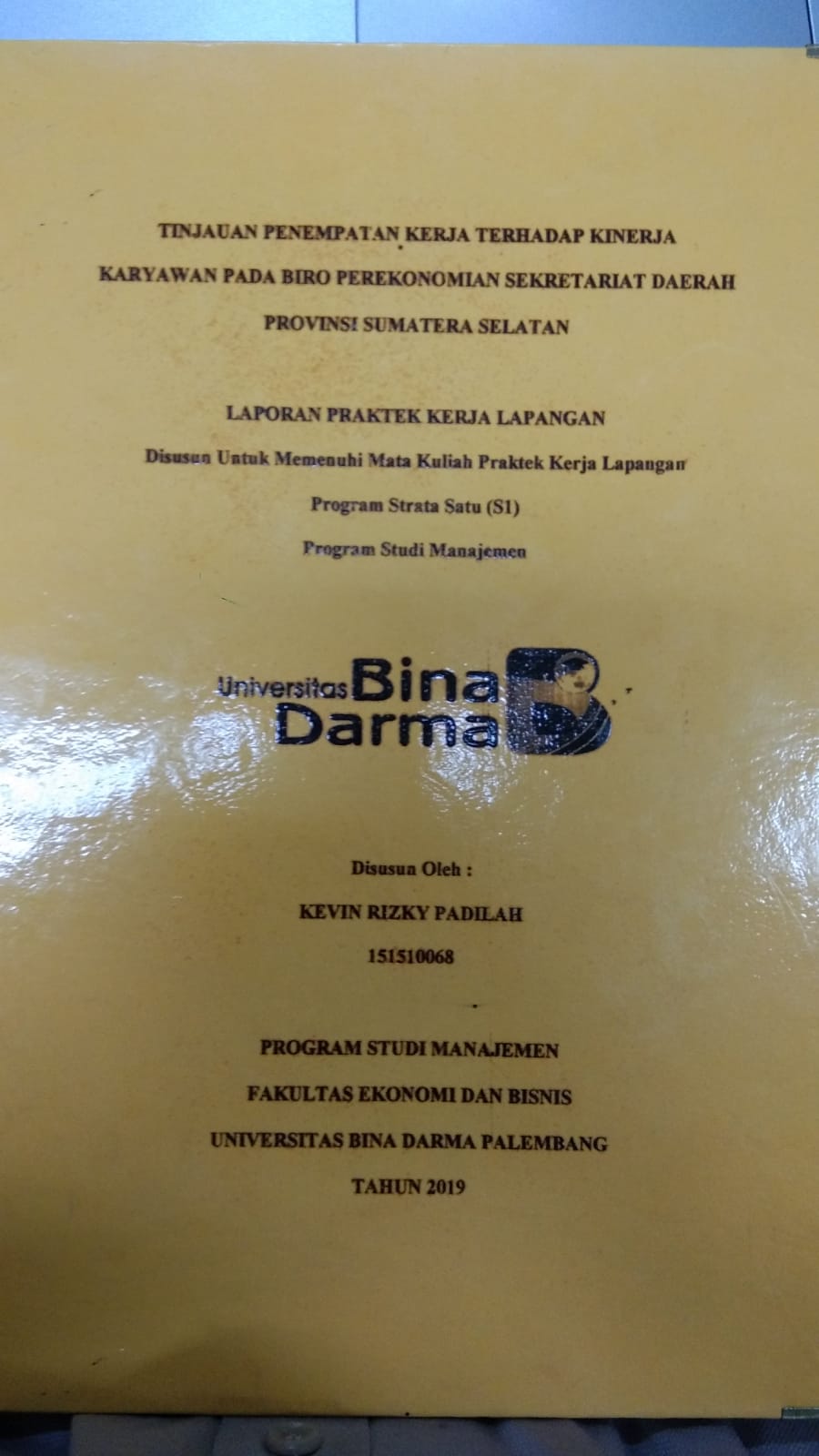 Cover TINJAUAN PENEMPATAN KERJA TERHADAP KINERJA KARYAWAN PADA BIRO PEREKONOMIAN SEKRETARIAT DAERAH PROVINSI SUMATERA SELATAN / KEVIN RIZKY PADILAH