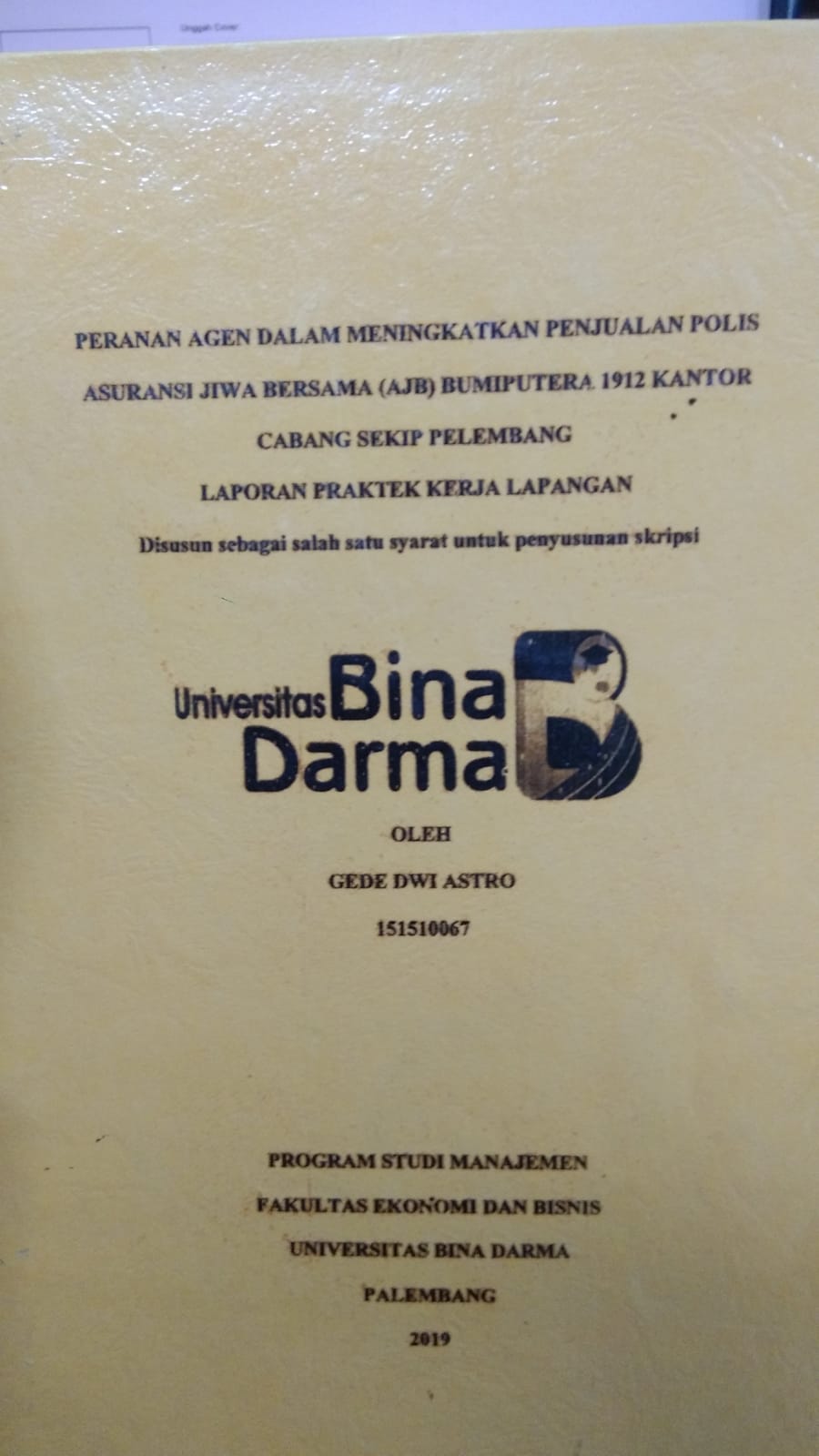 Cover PERANAN AGEN DALAM MENINGKATKAN PENJUALAN POLIS ASURANSI JIWA BERSAMA (AJB) BUMIPUTERA 1912 KANTOR CABANG SEKIP PELEMBANG / GEDE DWI ASTRO
