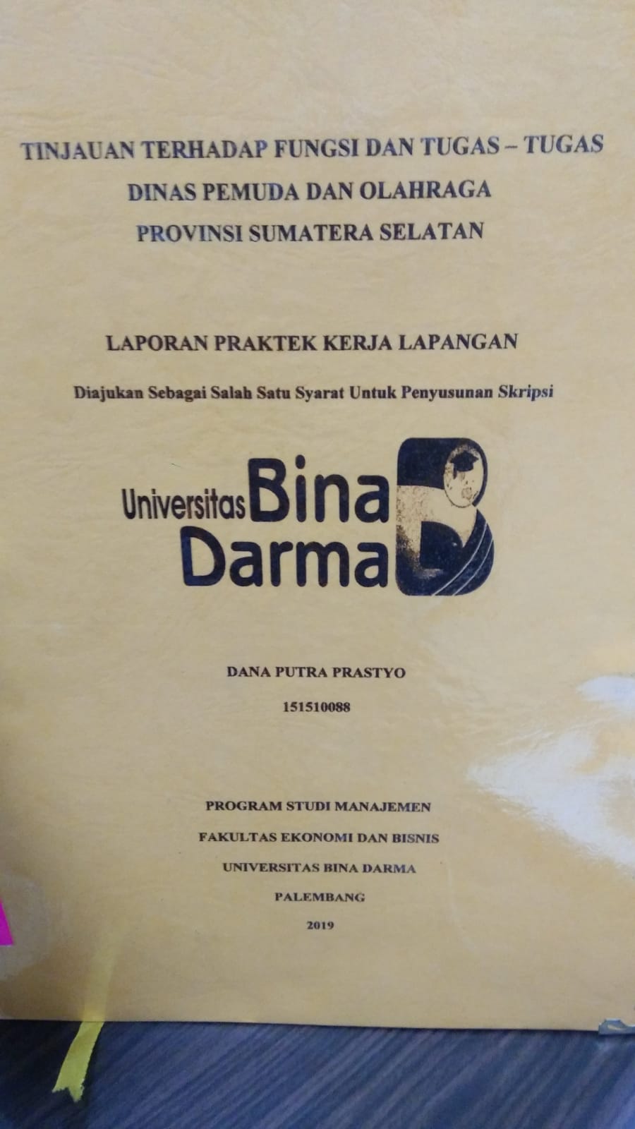 Cover TINJAUAN TERHADAP FUNGSI DAN TUGAS-TUGAS DINAS PEMUDA DAN OLAHRAGA PROVINSI SUMATERA SELATAN / DANA PUTRA PRASTYO