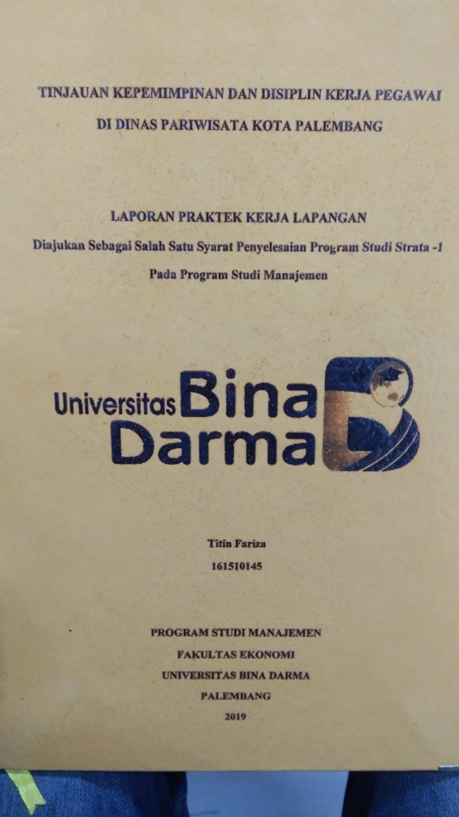 Cover TINJAUAN KEPEMIMPINAN DAN DISIPLIN KERJA PEGAWAI DI DINAS PARIWISATA KOTA PALEMBANG / TITIN FARIZA