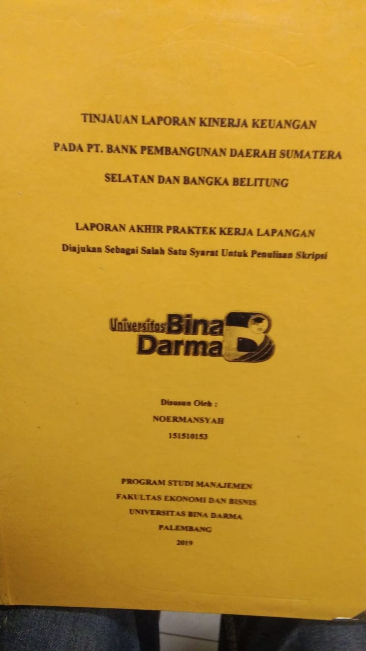 Cover TINJAUAN LAPORAN KINERJA KEUANGAN PADA PT. BANK PEMBANGUNAN DAERAH SUMATERA SELATAN DAN BANGKA BELITUNG / NOERMANSYAH