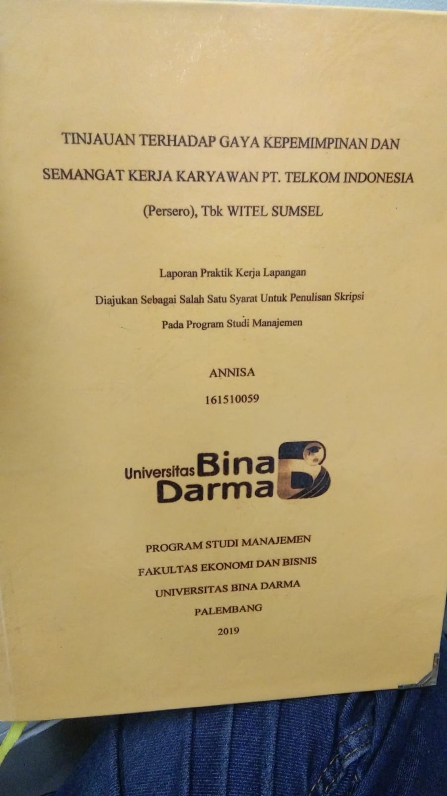 Cover TINJAUAN TERHADAP GAYA KEPEMIMPINAN DAN SEMANGAT KERJA KARYAWAN PT. TELKOM INDONESIA (PERSERO), TBK WITEL SUMSEL / ANNISA