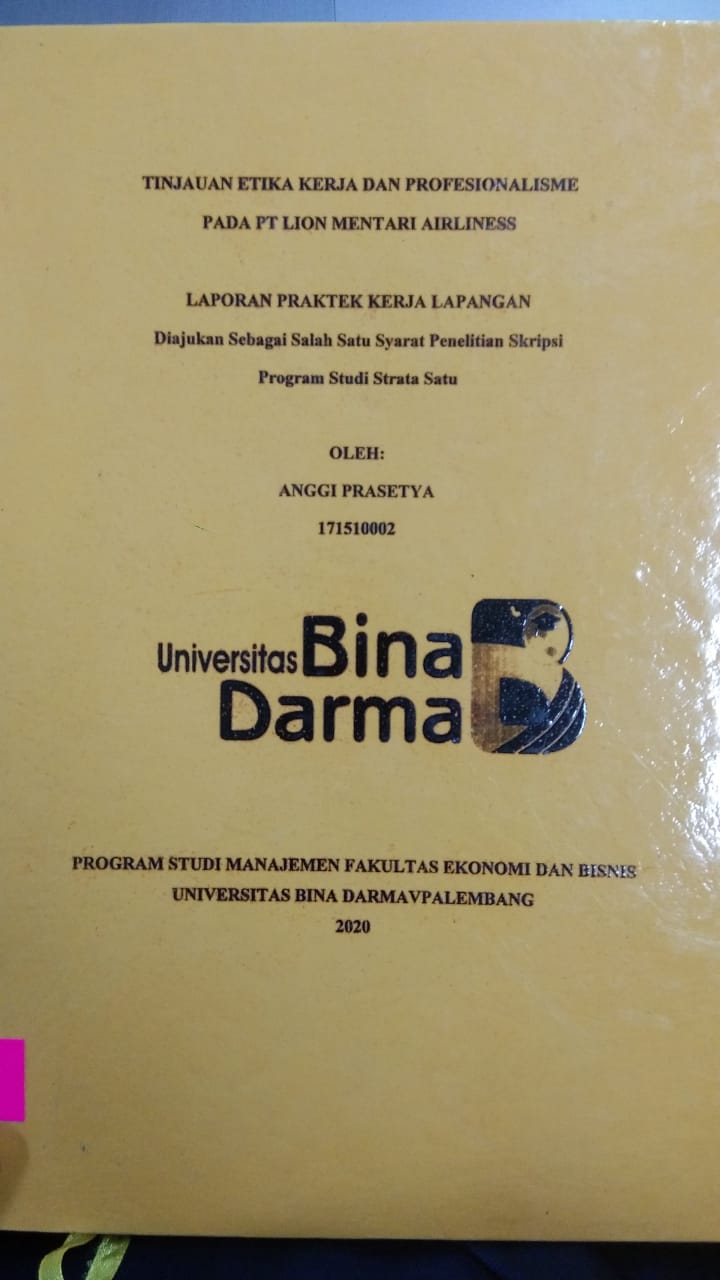 Cover TINJAUAN ETIKA KERJA DAN PROFESIONALISME PADA PT LION MENTARI AIRLINESS / ANGGI PRASETYA