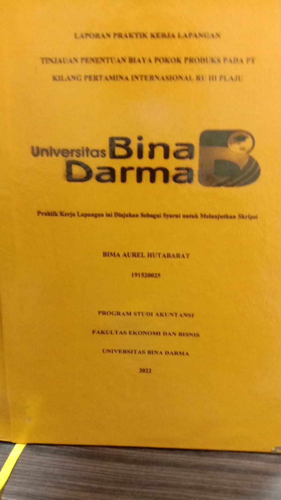 Cover TINJAUAN PENETUAN BIAYA PRODUKSI PADA PT KILANG PERTAMINA INTERNASIONAL RU III PLAJU / BIMA AUREL HUTABARAT