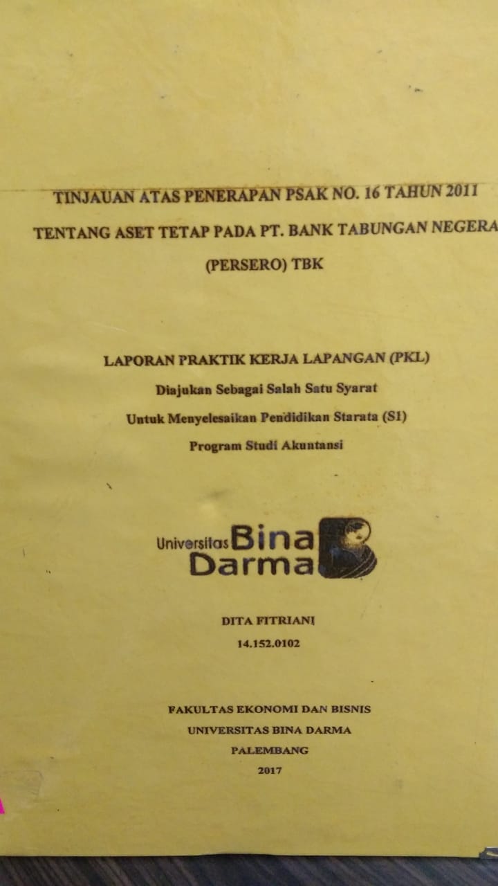 Cover TINJAUAN ATAS PENERAPAN PSAK NO. 16 TAHUN 2011 TENTANG ASET TETAP PADA PT. BANK TABUNGAN NEGERA (PERSERO) TBK / DITA FITRIANI