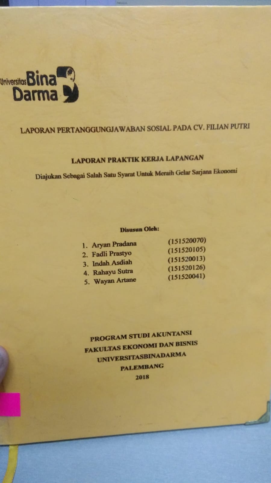 Cover LAPORAN PERTANGGUNGJAWABAN SOSIAL PADA CV. FILIAN PUTRI / ARYAN PRADANA DKK