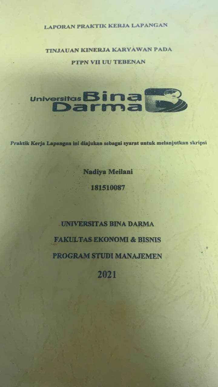 Cover TINJAUAN KINERJA KARYAWAN PADA PTPN VII UU TEBENAN / NADIYA MEILANI
