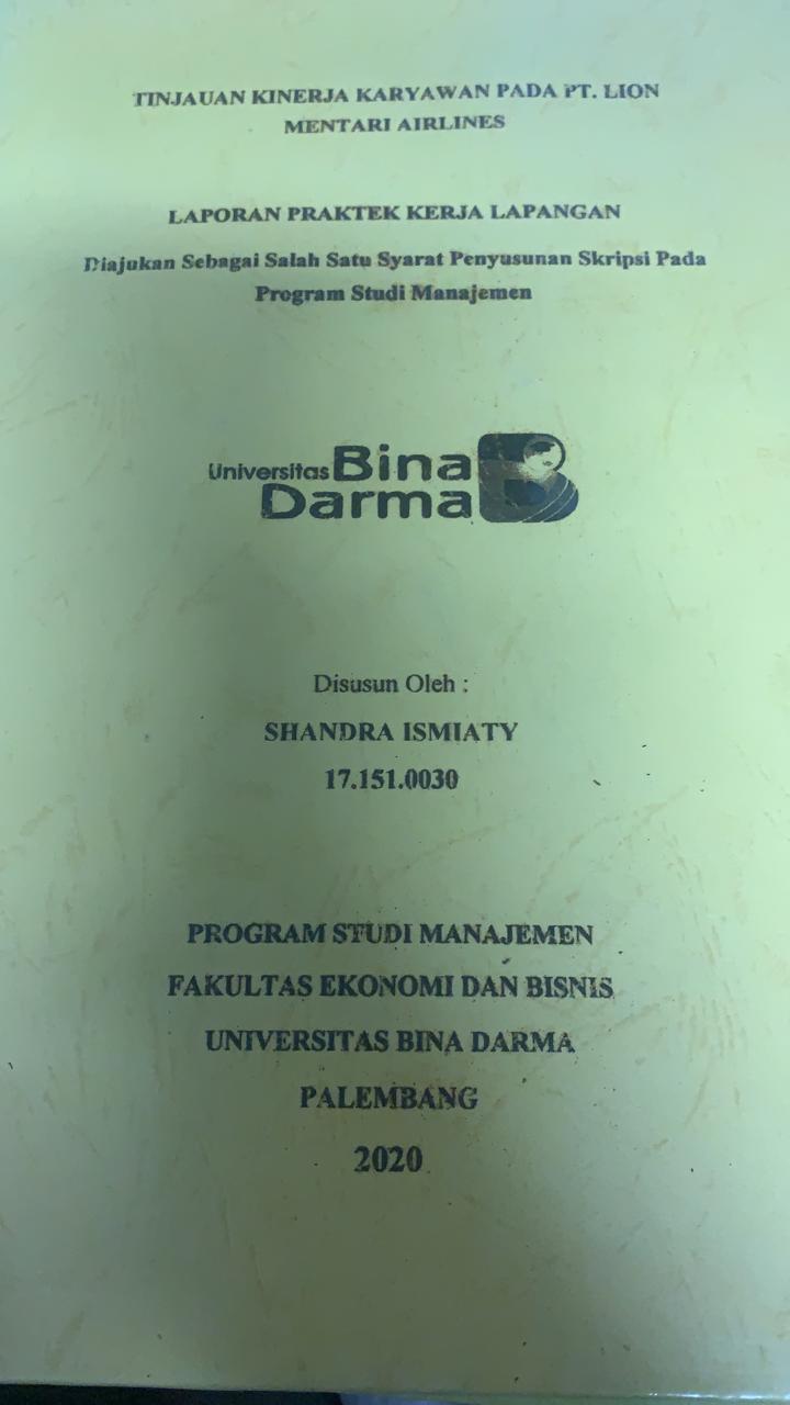 Cover TINJAUAN KINERJA KARYAWAN PADA PT.LION MENTARI AIRLINES / SHANDRA ISMIATY