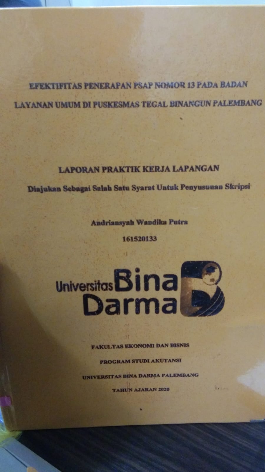 Cover EFEKTIFITAS PENERAPAN PSAP NOMOR 13 PADA BADAN LAYANAN UMUM DI PUSKESMAS TEGAL BINANGUN PALEMBANG / ANDRIANSYAH WANDIKA PUTRA