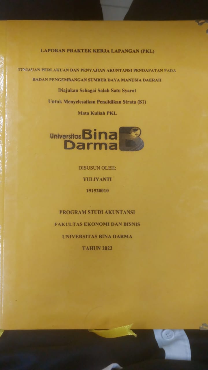 Cover TINJAUAN PERLAKUAN DAN PENYAJIAN AKUNTANSI PENDAPATAN PADA BADAN PENGEMBANGAN SUMBER DAYA MANUSIA DAERAH / YULIYANTI