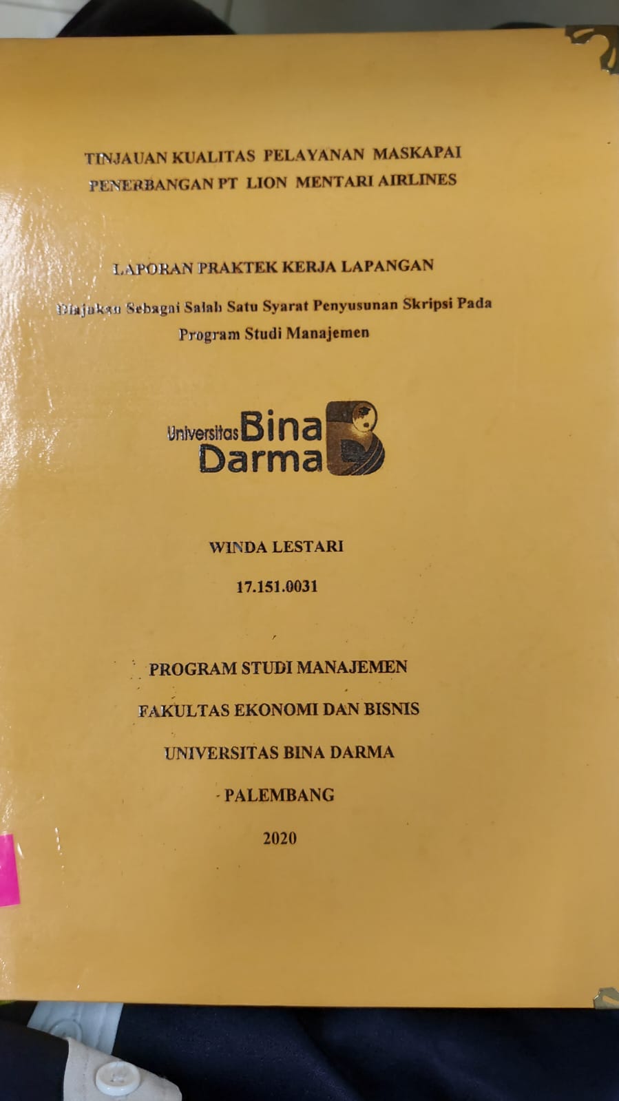 Cover TINJAUAN KUALITAS PELAYANAN MASKAPAI PENERBANGAN PT LION MENTARI AIRLINES / WINDA LESTARI