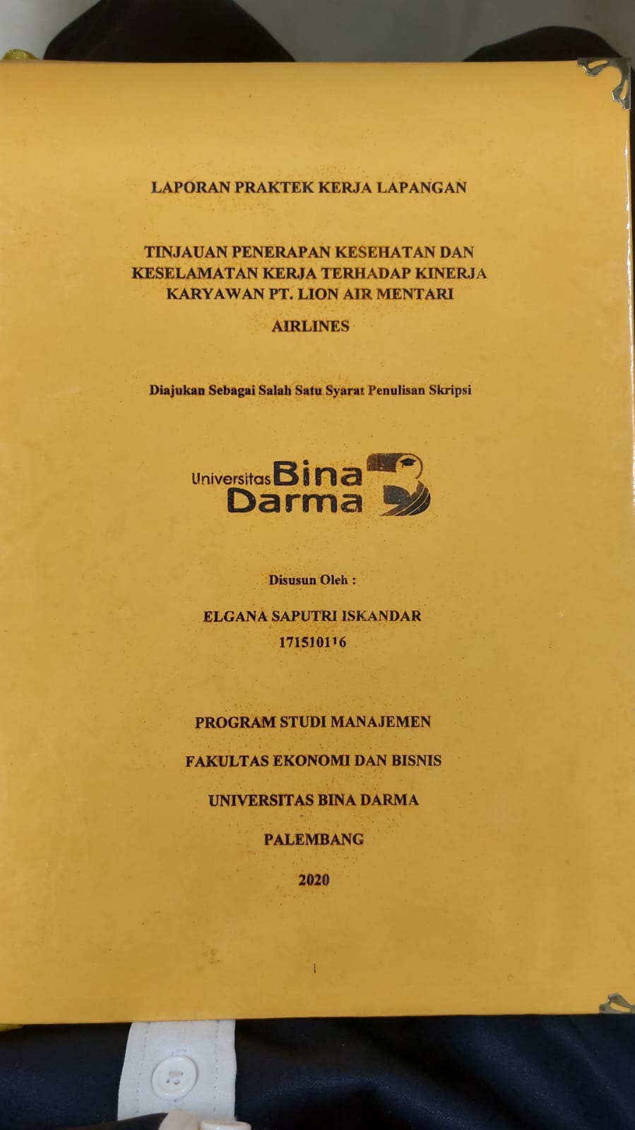 Cover TINJAUAN PENERAPAN KESEHATAN DAN KESELAMATAN KERJA TERHADAP KINERJA KARYAWAN PT.LION AIR MENTARI AIRLINES / ELGANA SAPUTRI ISKANDAR